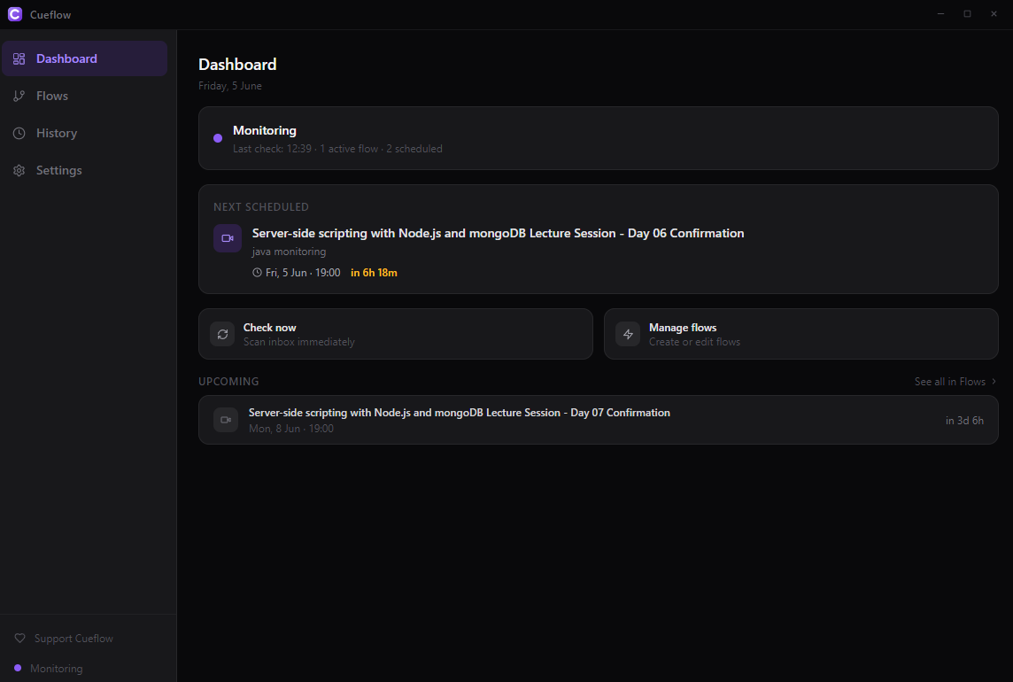 Cueflow dashboard